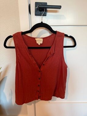 Sezane Rust Button-Front Sleeveless Top